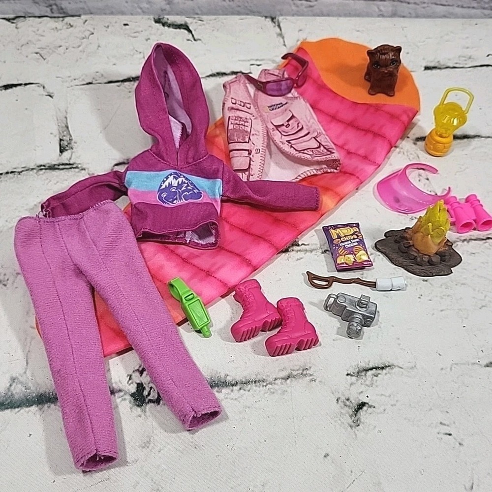 Barbie Camping Lot Sweat Pants Hoodie Hiking Boots Sleeping Bag Fire Lantern Dog